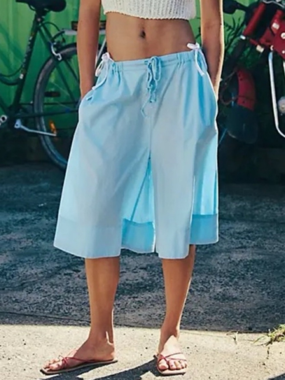 Free People Light Blue Drawstring Wide-Leg Bermudas - Picture 4 of 5
